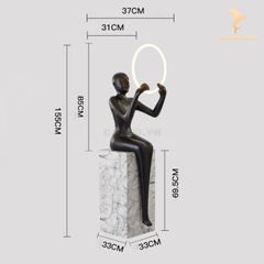 Tượng Đèn Trang Trí - Người Ngồi Giữ Đèn