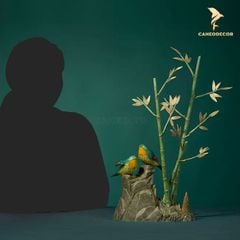 Tượng Tiểu Cảnh Đôi Chim Cành Trúc Bằng Đồng