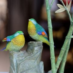 Tượng Tiểu Cảnh Đôi Chim Cành Trúc Bằng Đồng