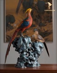 Tượng Đồng Đôi Chim Trĩ Vàng - Cao Cấp