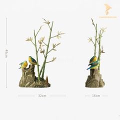 Tượng Tiểu Cảnh Đôi Chim Cành Trúc Bằng Đồng