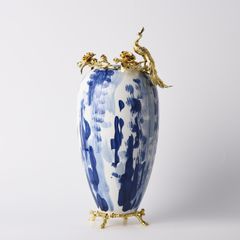 Bình Hoa Gốm Trang Trí Chim Công Vàng