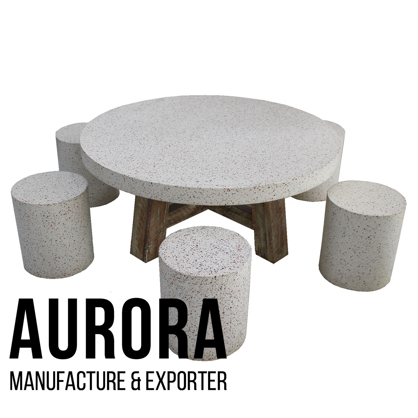  Round Terrazzo Coffee Table and Stool 