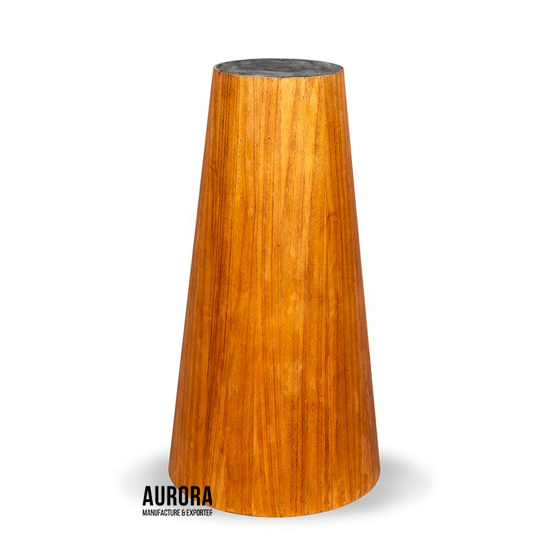  High Round Tapered  Fiberglass Pot With Wood Veneer Surface 