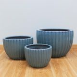  Striped Round Sky Blue Glazed Ceramic Pot 