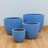  Round Egg Ceramic Planter Pot With Diamond Pattern 