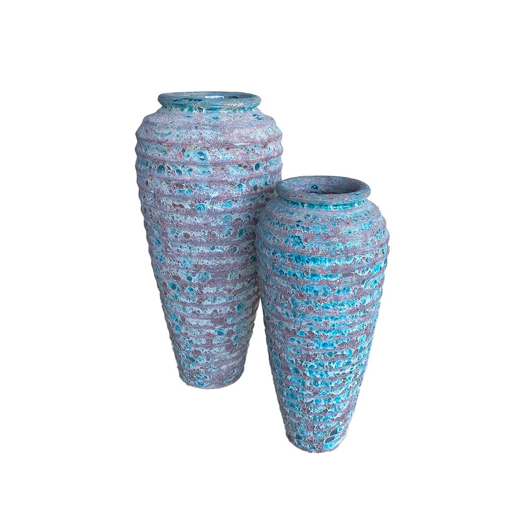  Aqua Ribbed Ceramic Planter | AUV029 