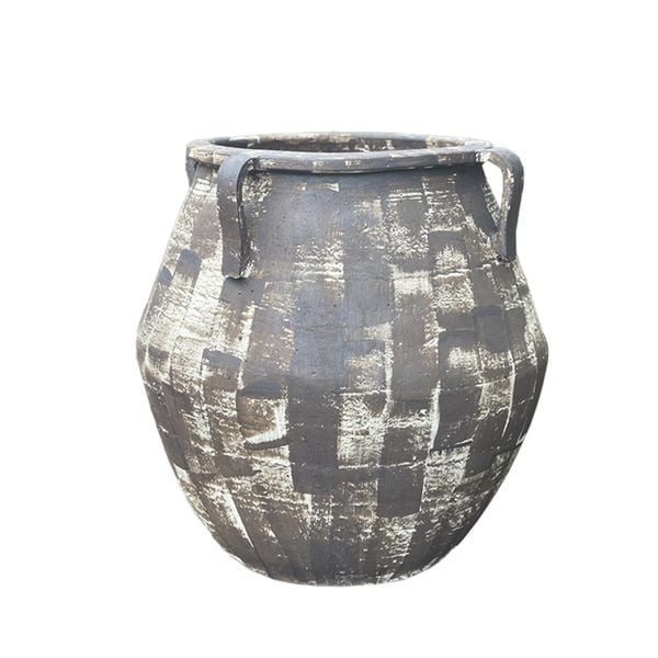 Big Round Brown Rustic Jar Planter With Handle AUP050 - 1