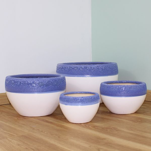 Ceramic Indoor Planters with Blue Trim AUD002 - 1