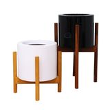  Decorative Small Cylindrical Pots Planter with Wooden Stand | AUFS070 
