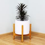  Decorative Small Cylindrical Pots Planter with Wooden Stand | AUFS070 
