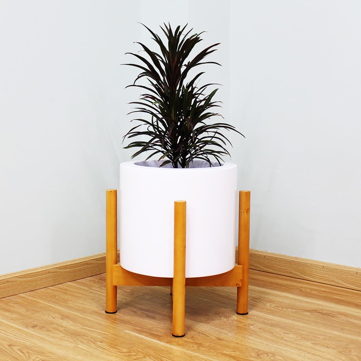  Decorative Small Cylindrical Pots Planter with Wooden Stand | AUFS070 
