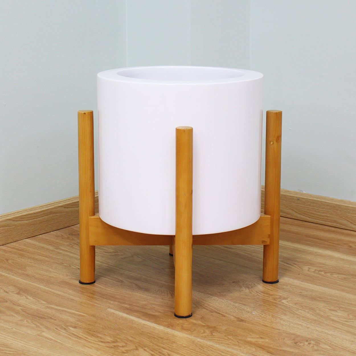  Decorative Small Cylindrical Pots Planter with Wooden Stand | AUFS070 