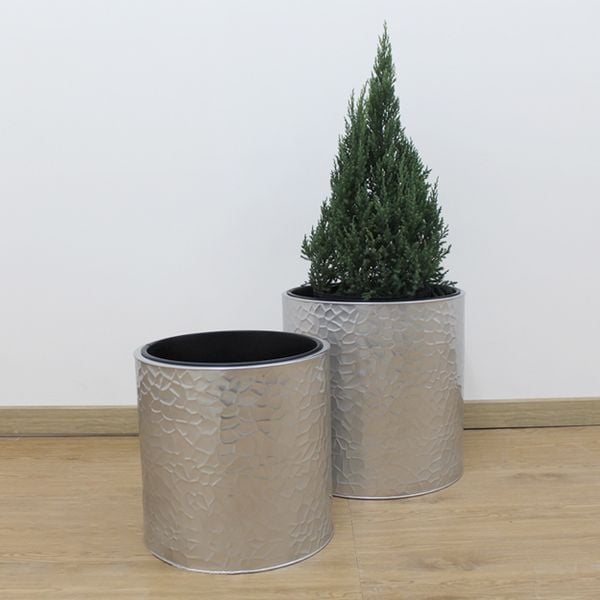 Hammered Silver Cylindrical Planter AUM013 - 1