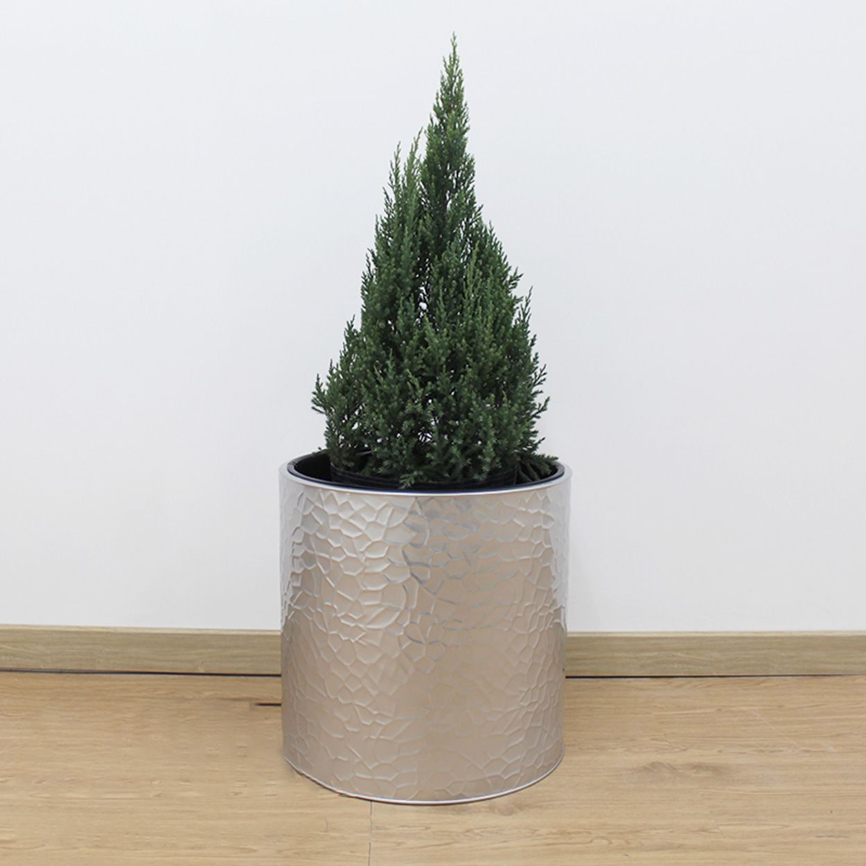  Hammered Silver Cylindrical Planter | AUM013 