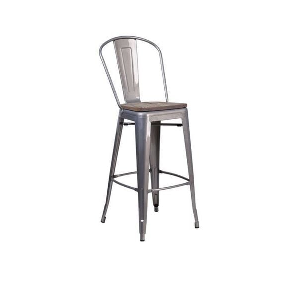 Industrial Bar Stool with Wooden Seat AUM069