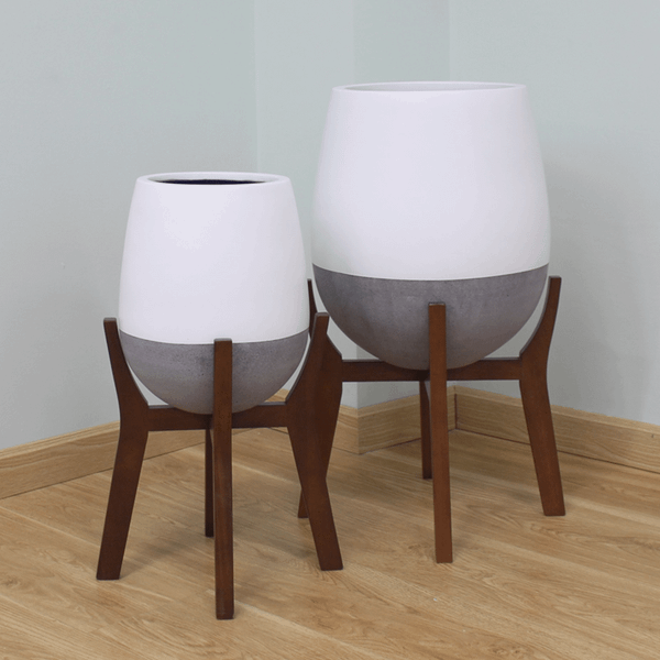 Round Egg Pots Planter With Wood Stand AUFS111 - 1