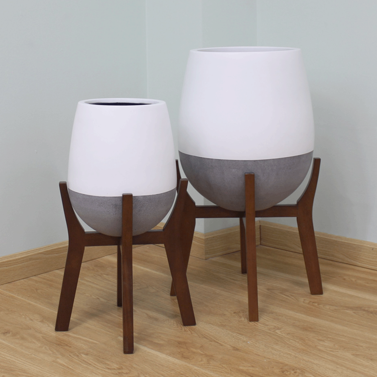  Round Egg Pots Planter With Wood Stand | AUFS111 