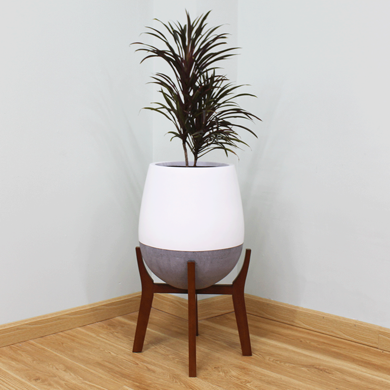  Round Egg Pots Planter With Wood Stand | AUFS111 