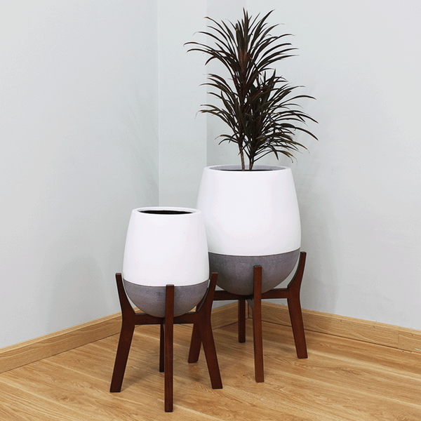 Round Egg Pots Planter With Wood Stand AUFS111 - 1