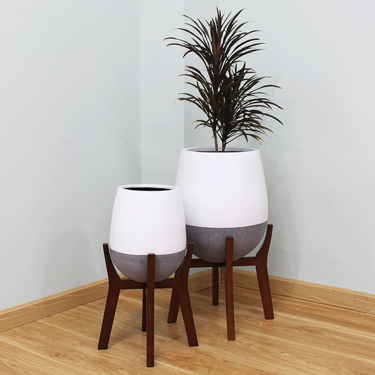  Round Egg Pots Planter With Wood Stand | AUFS111 