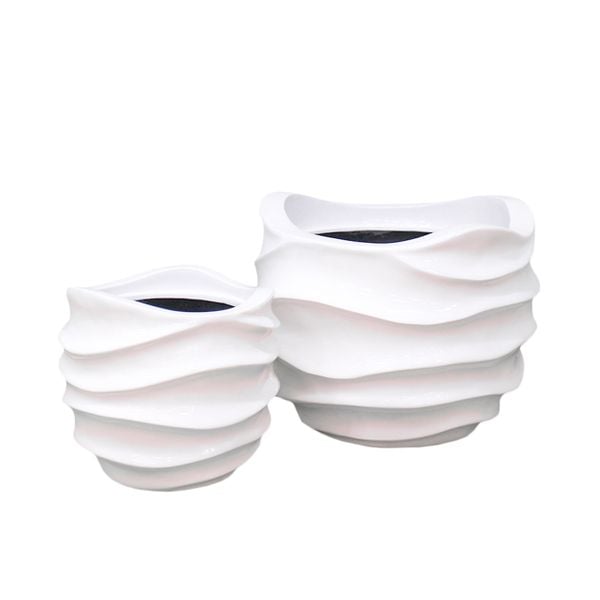White Round With Wavy Pattern Pots Planter AUFS109 - 1