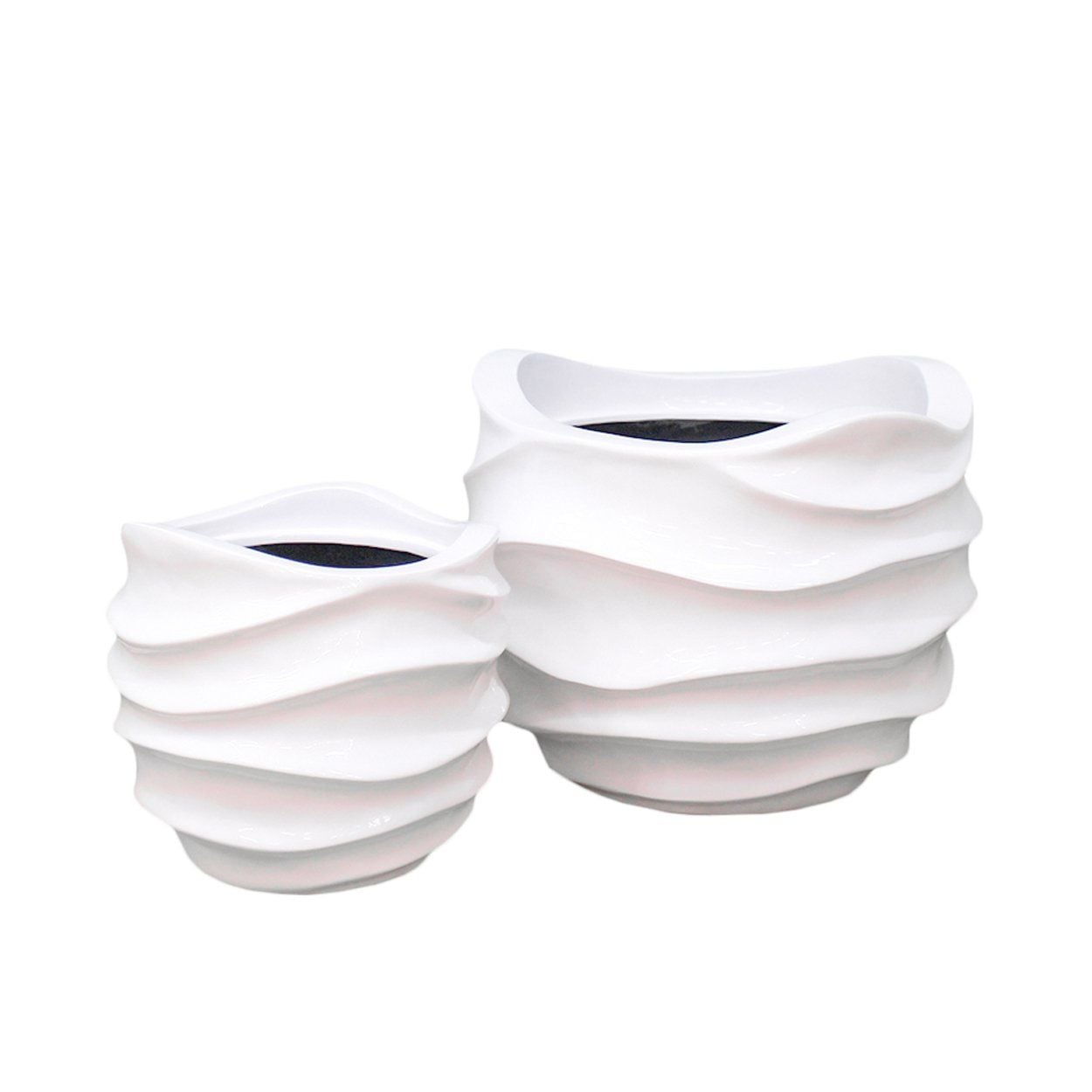 White Round With Wavy Pattern Pots Planter | AUFS109 