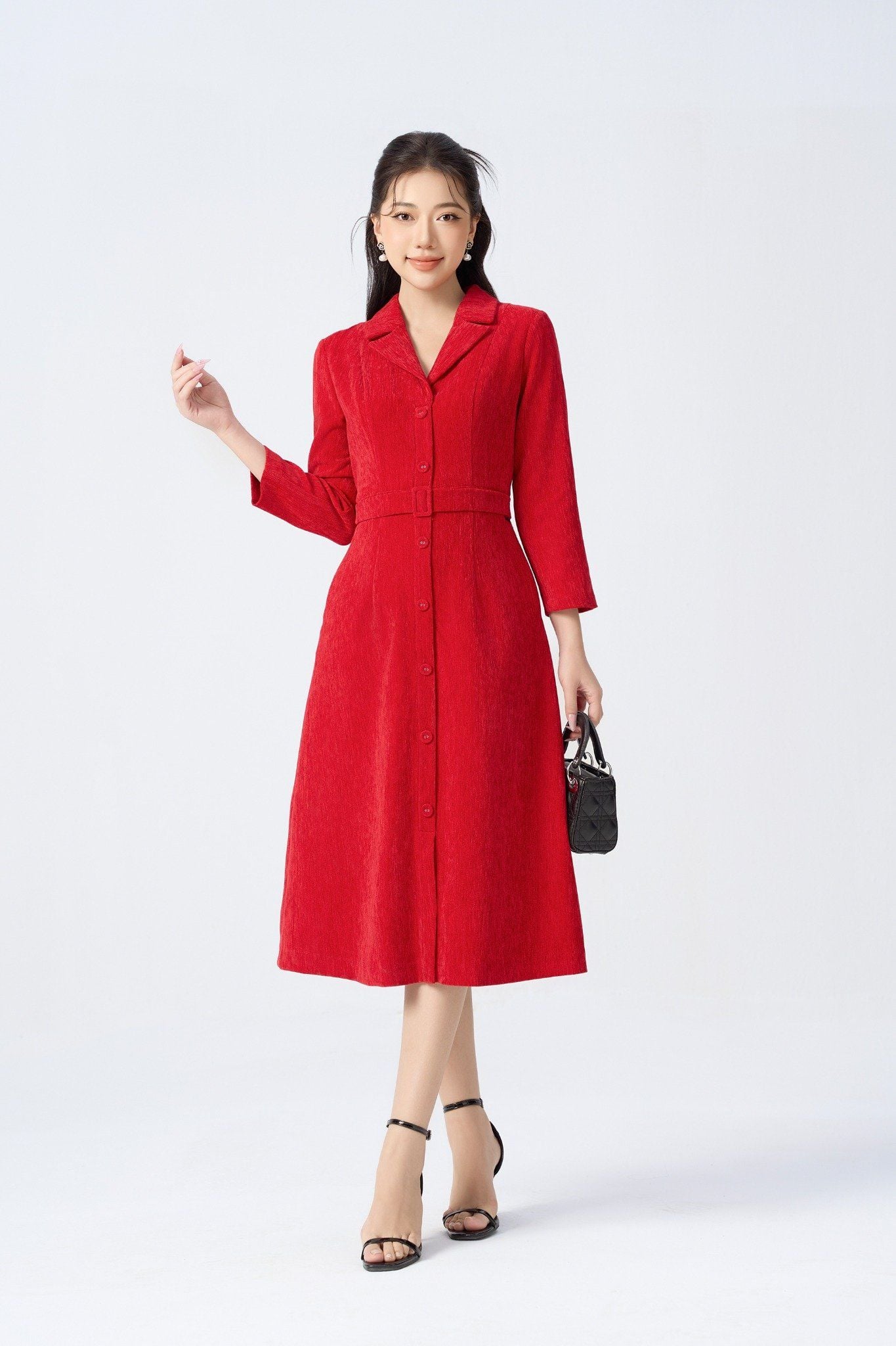 ĐẦM ĐỎ CỔ VEST D10822