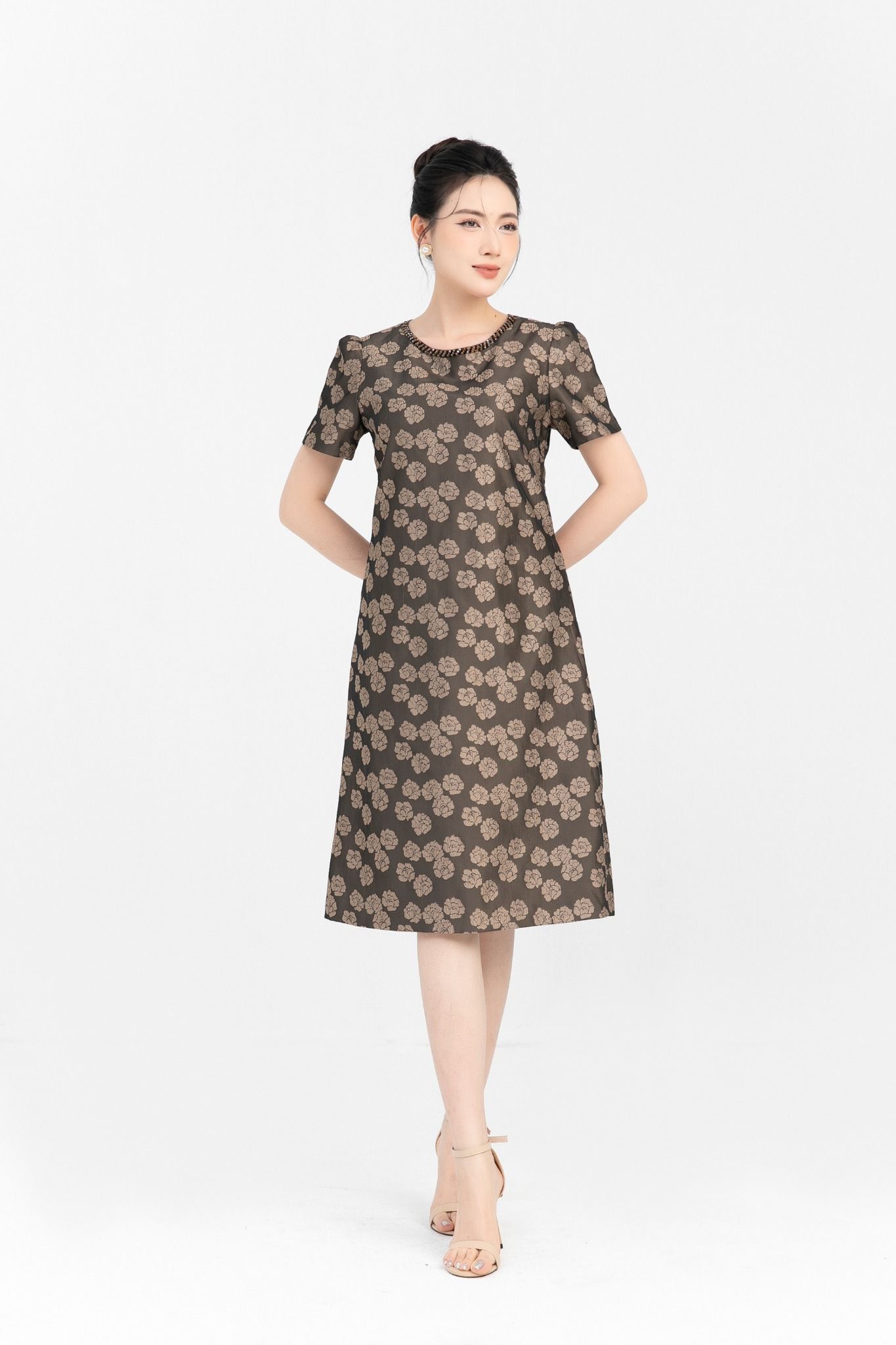 ĐẦM HOA CỔ ĐÍNH CƯỜM D09092