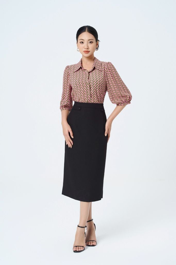 SƠ MI HỌA TIẾT TAY BỒNG SM09552