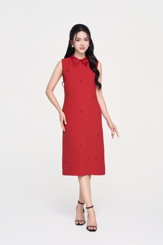 ĐẦM SUÔNG ĐỎ ĐÍNH ĐÁ D18602