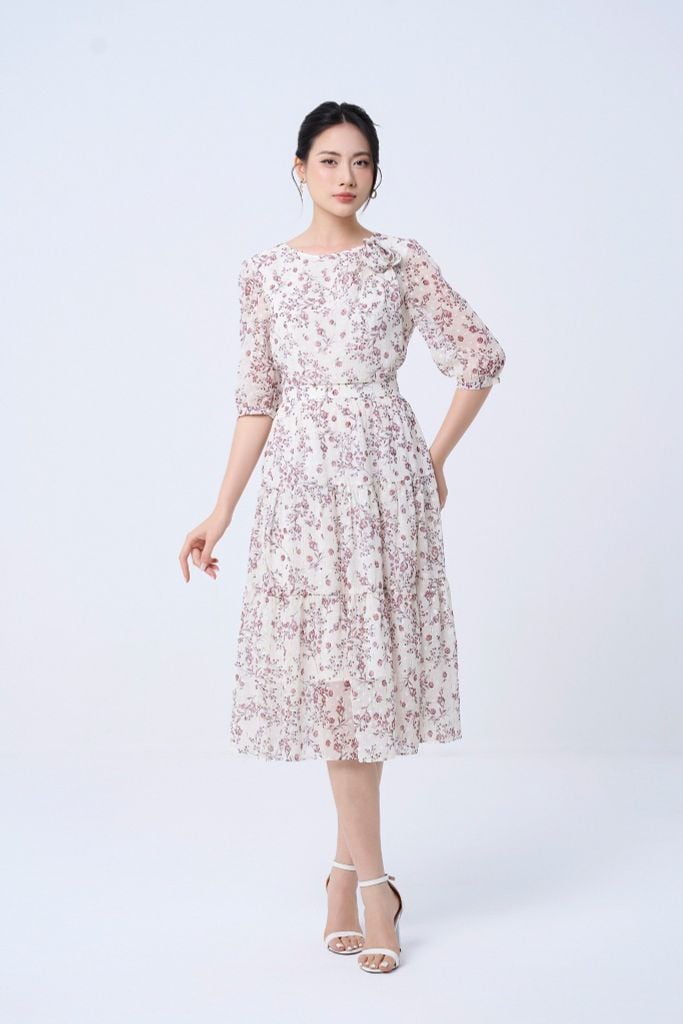 ĐẦM VOAN ĐÍNH HOA 3D D42192