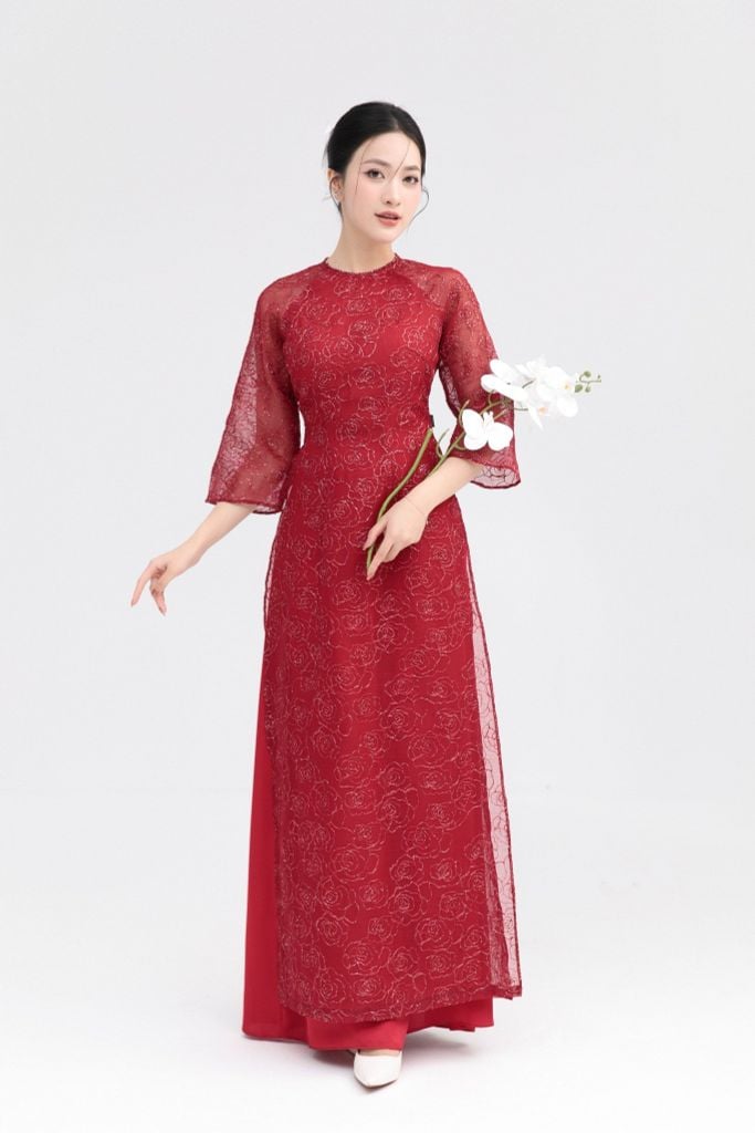 ÁO DÀI ĐÍNH HOA NỔI AD14782
