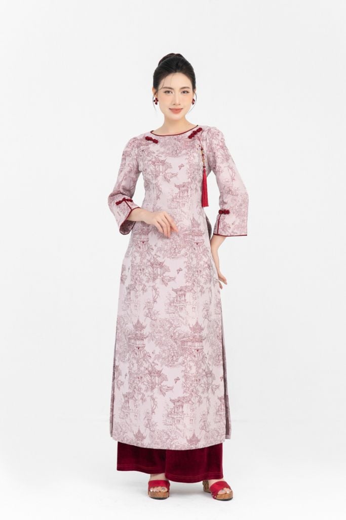 ÁO DÀI GẤM VAI BỒNG AD14882