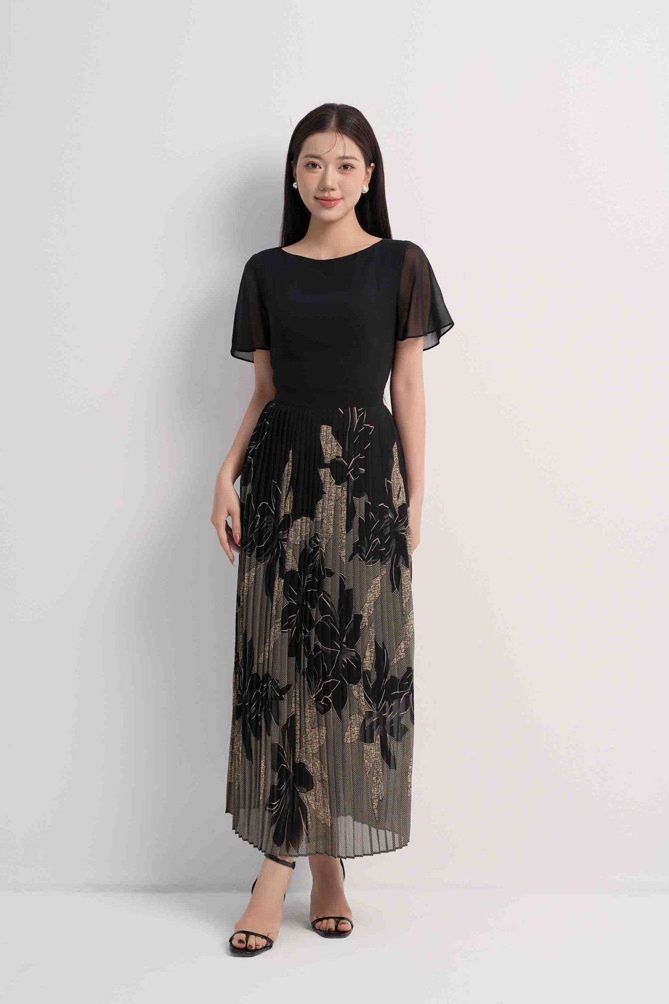 ĐẦM XẾP LI PHỐI HOA D18632
