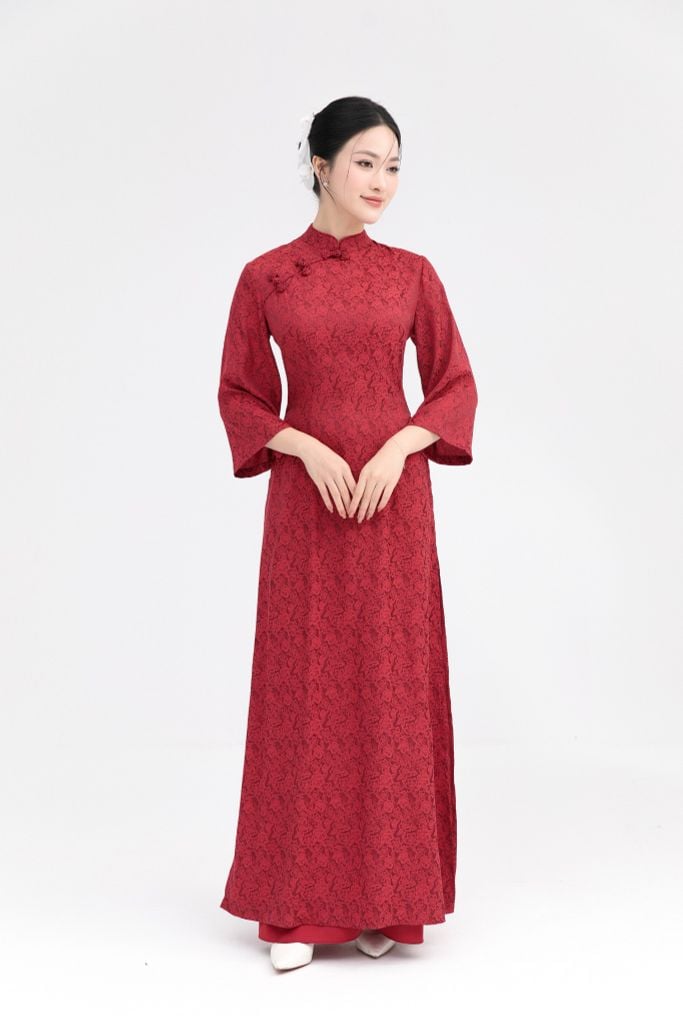 ÁO DÀI HOA ĐỎ AD14582