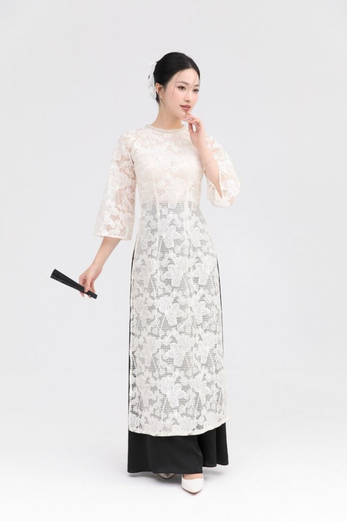ÁO DÀI REN TRẮNG AD14832