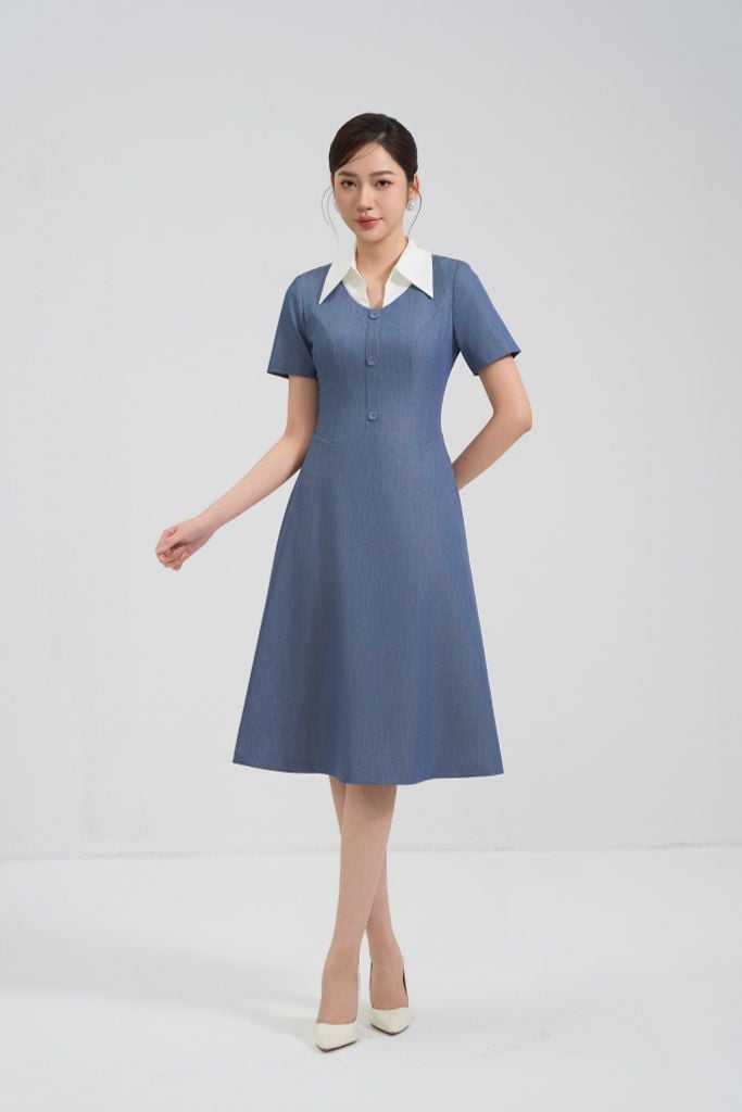 ĐẦM DENIM CỔ TRẮNG D15772
