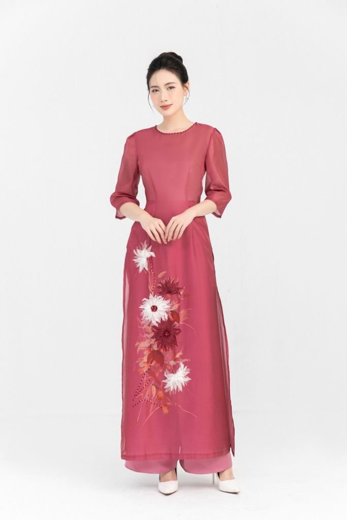 ÁO DÀI ĐÁP HOA NỔI AD13872