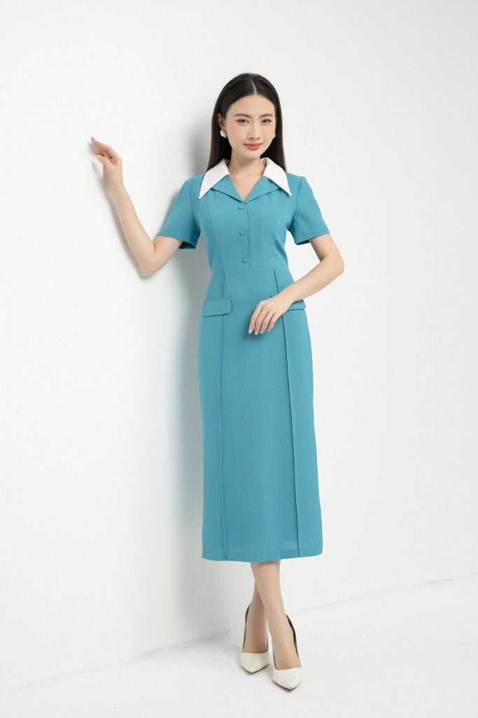 ĐẦM ÔM PHỐI CỔ TRẮNG D18212