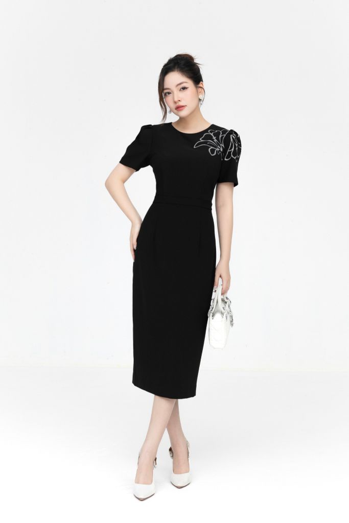 ĐẦM ĐEN TAY BỒNG D05172