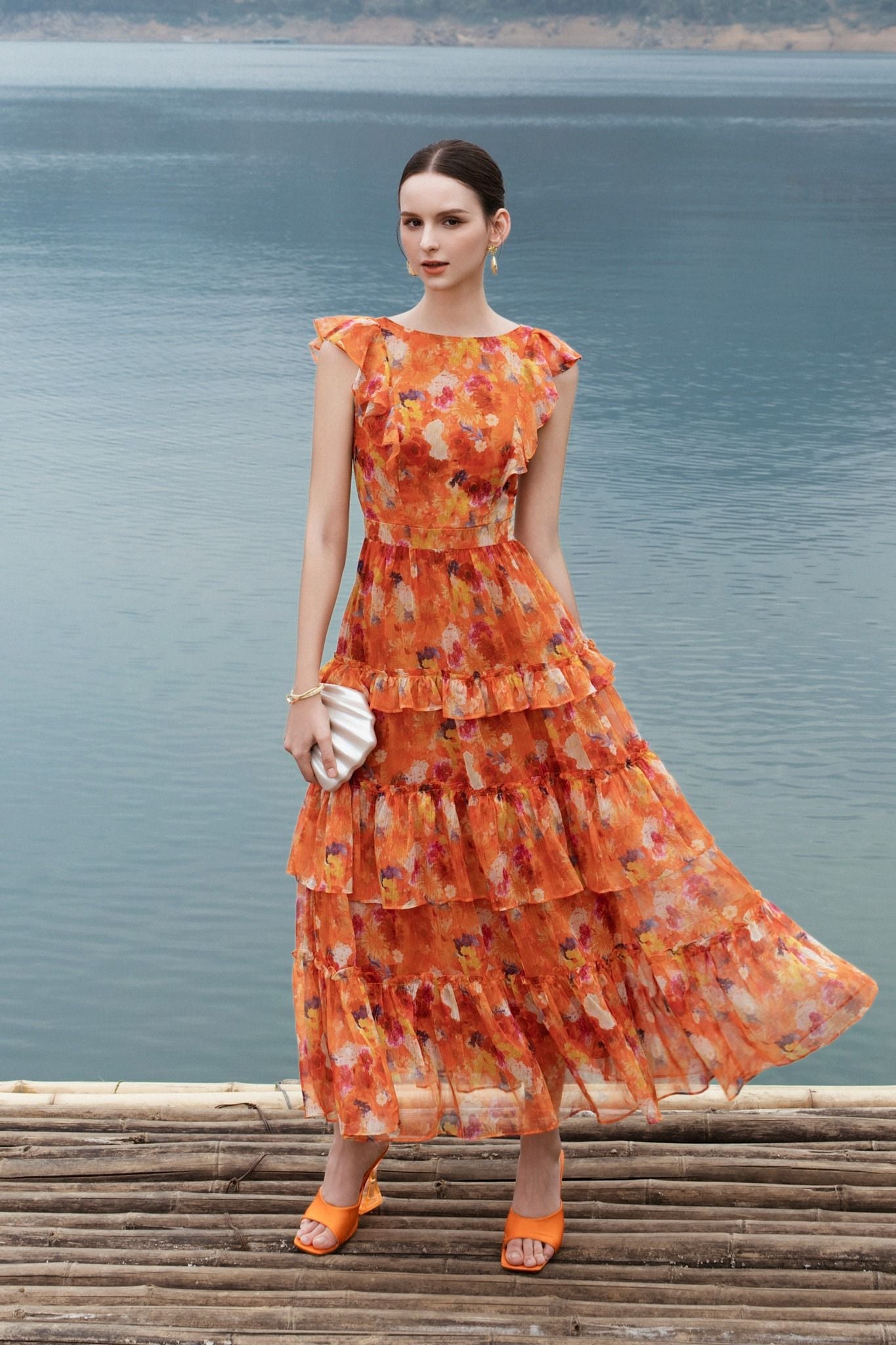 ĐẦM MAXI XẾP TẦNG PHỐI BÈO D18682