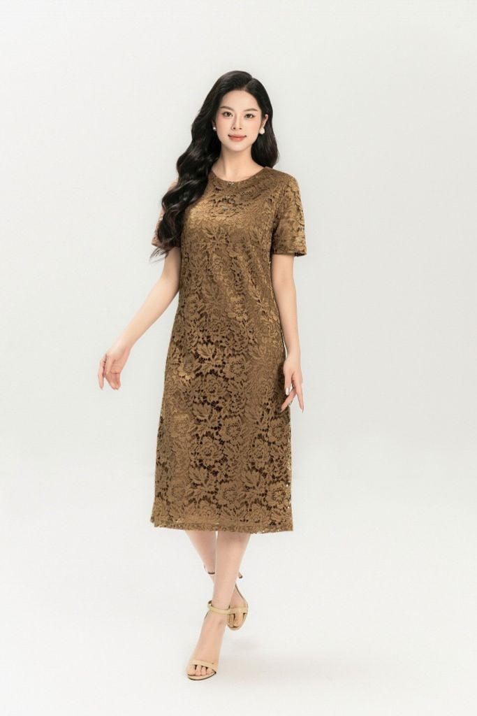 ĐẦM SUÔNG REN NÂU D42892