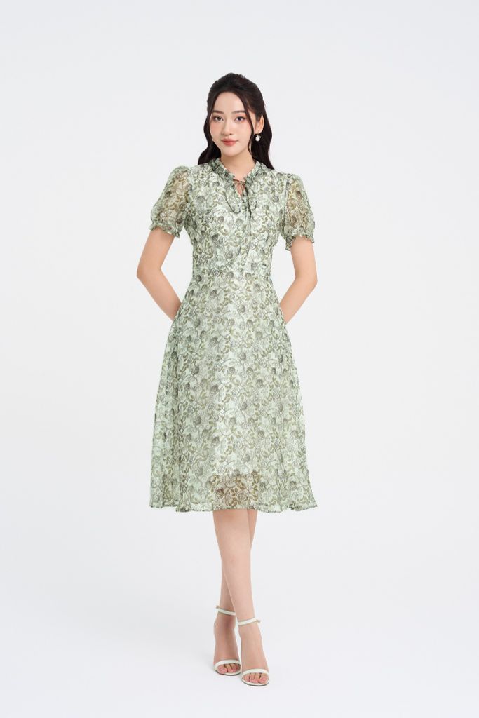 ĐẦM HỌA TIẾT CỔ NHÚN D41392