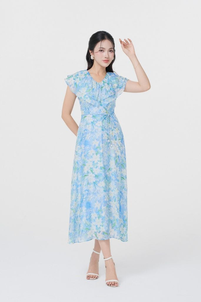ĐẦM HOA KÈM ĐAI TẾT D02132