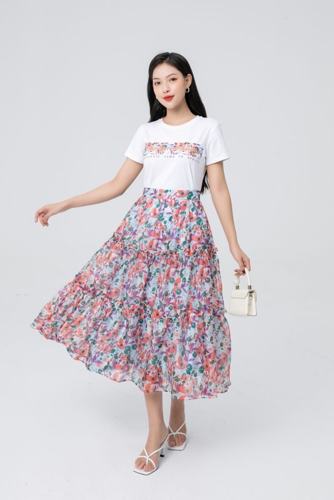 DÀNH CHO NỮ CHÂN VÁY MIDI IN HỌA TIẾT  UNIQLO VN