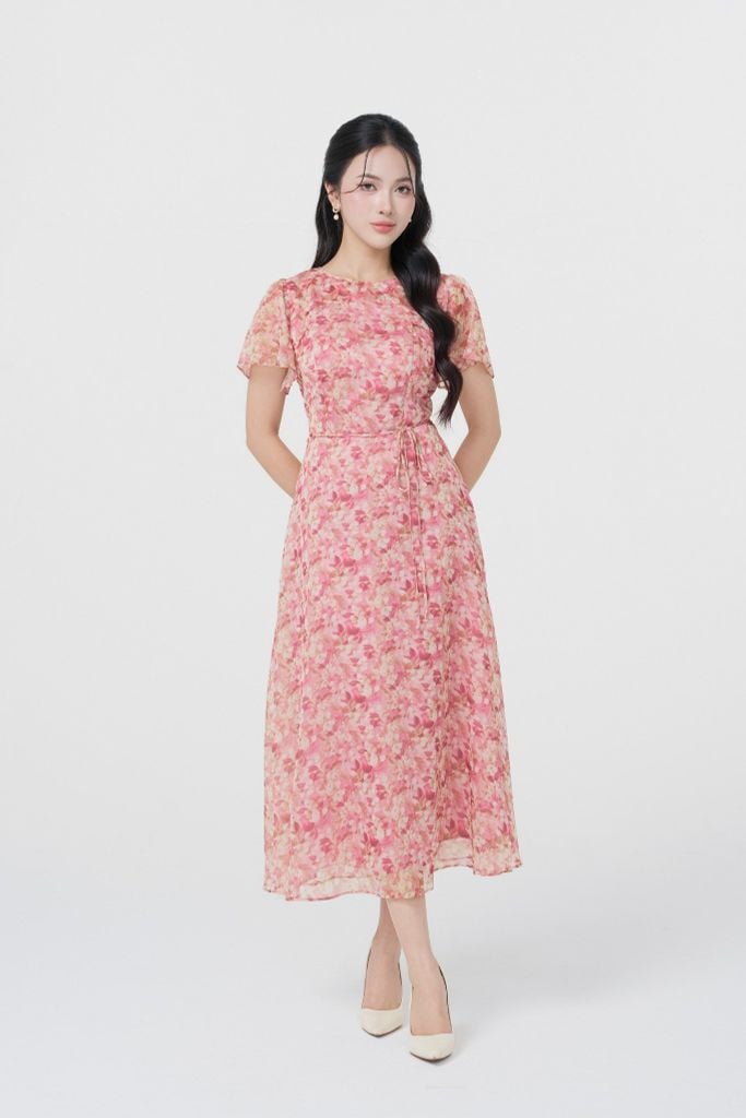 ĐẦM HOA TAY RỦ D40302