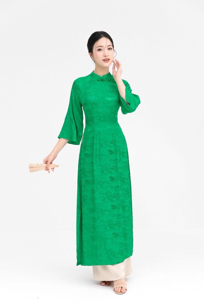 ÁO DÀI LỤA XANH AD14602