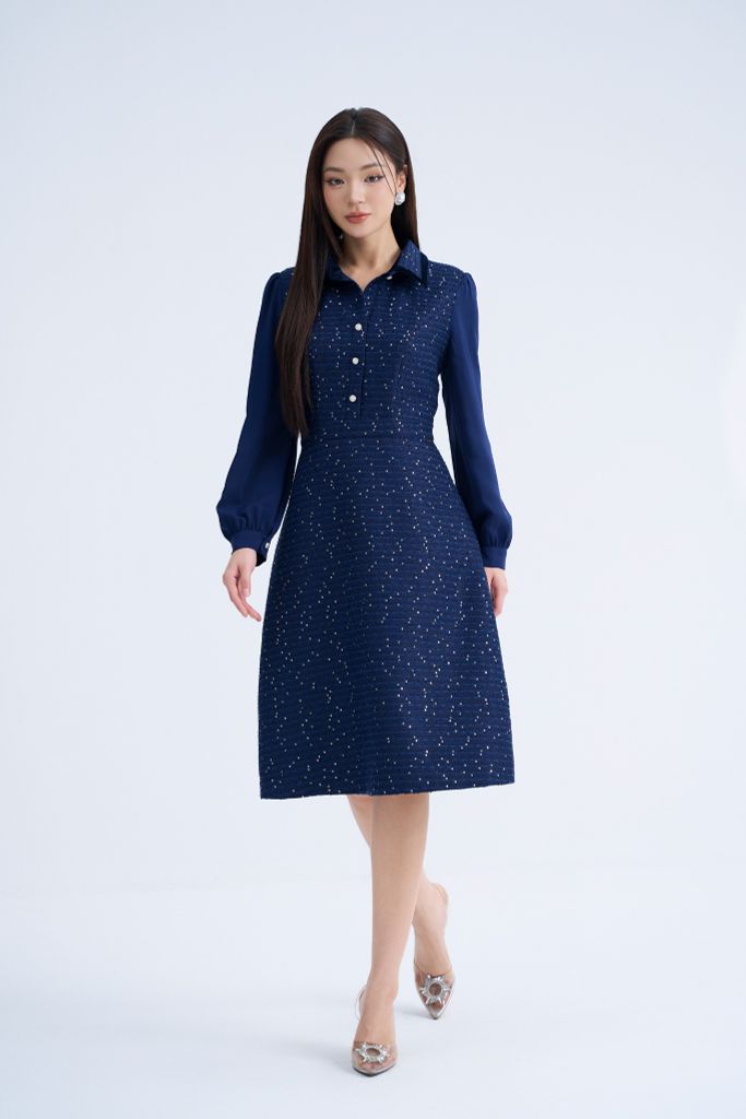 ĐẦM DẠ TWEED CỔ BẺ D10712