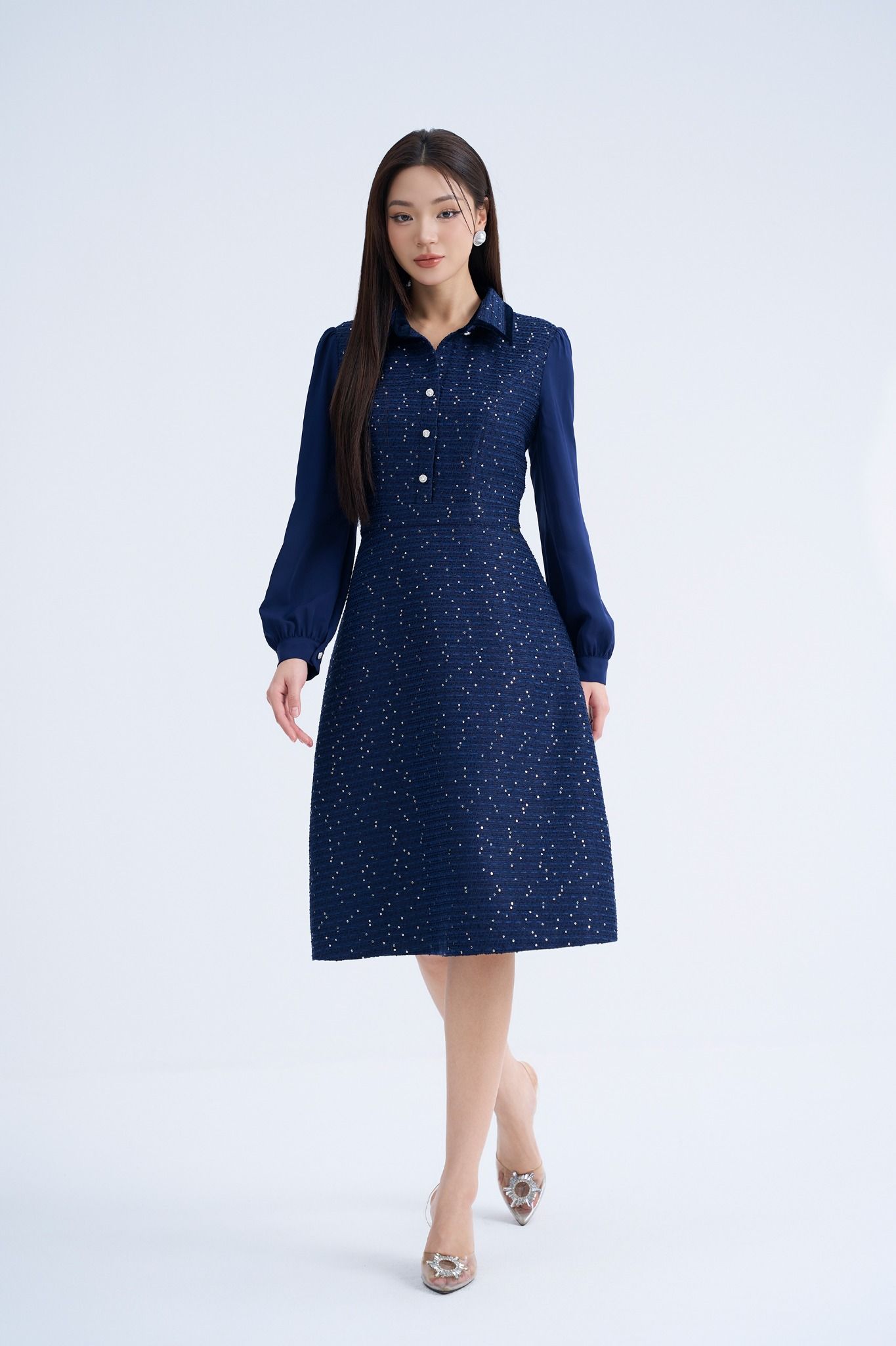 ĐẦM DẠ TWEED CỔ BẺ D10712